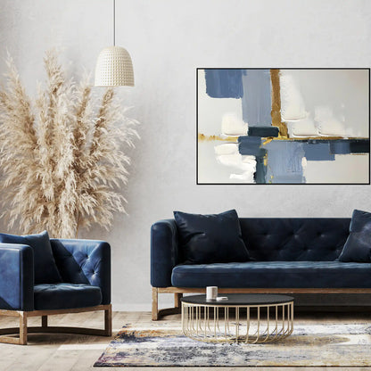 Navy Blue and Gold Abstract Oversize Canvas Print Wall Art | CP182