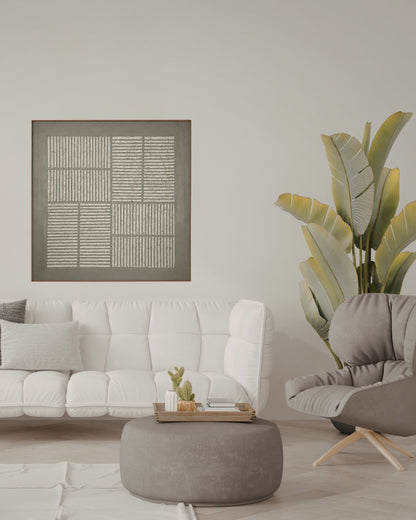 Japandi Linear Textured Grid Hand-Painted Canvas Wall Art | HPS02