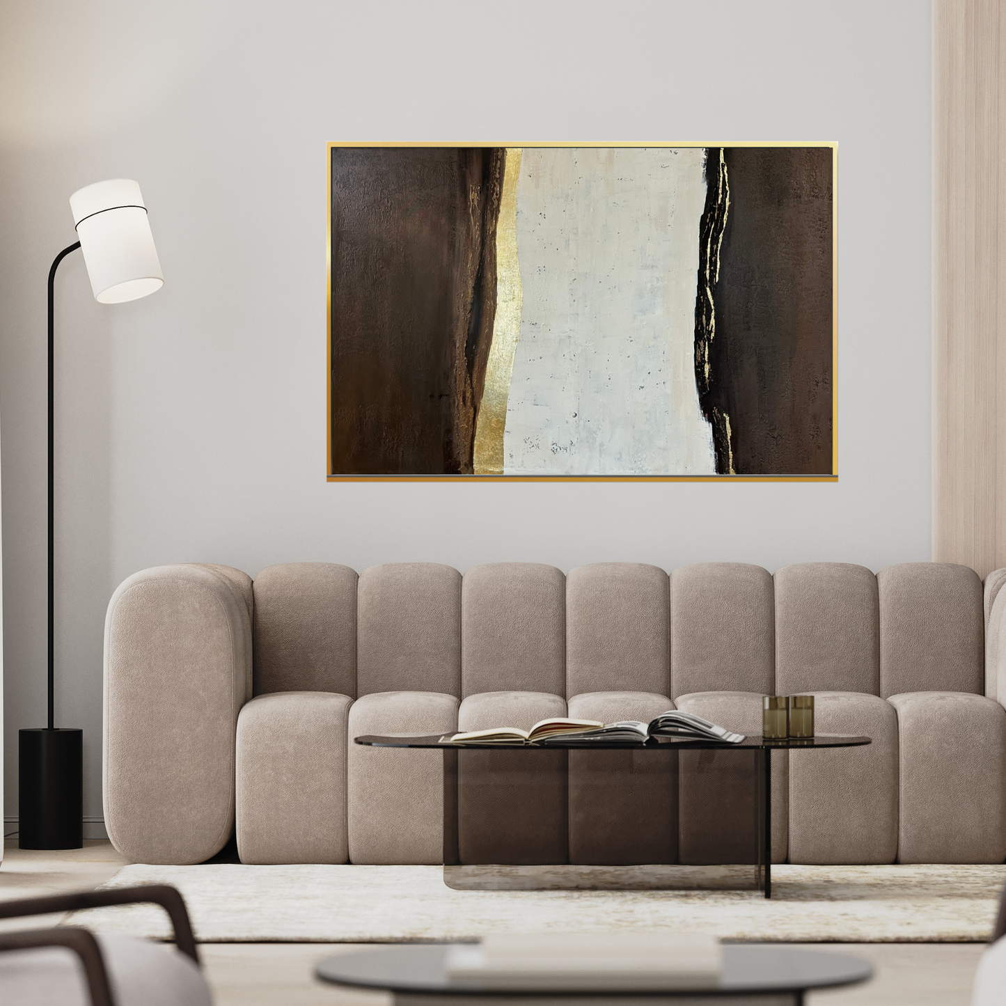 Edges of Calm Original Hand-Painted Gold Foil Canvas Wall Art by Skye 85x125 cm