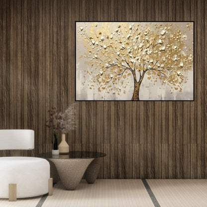 Gold and Beige Abstract Tree Oversize Canvas Print Wall Art | CP178