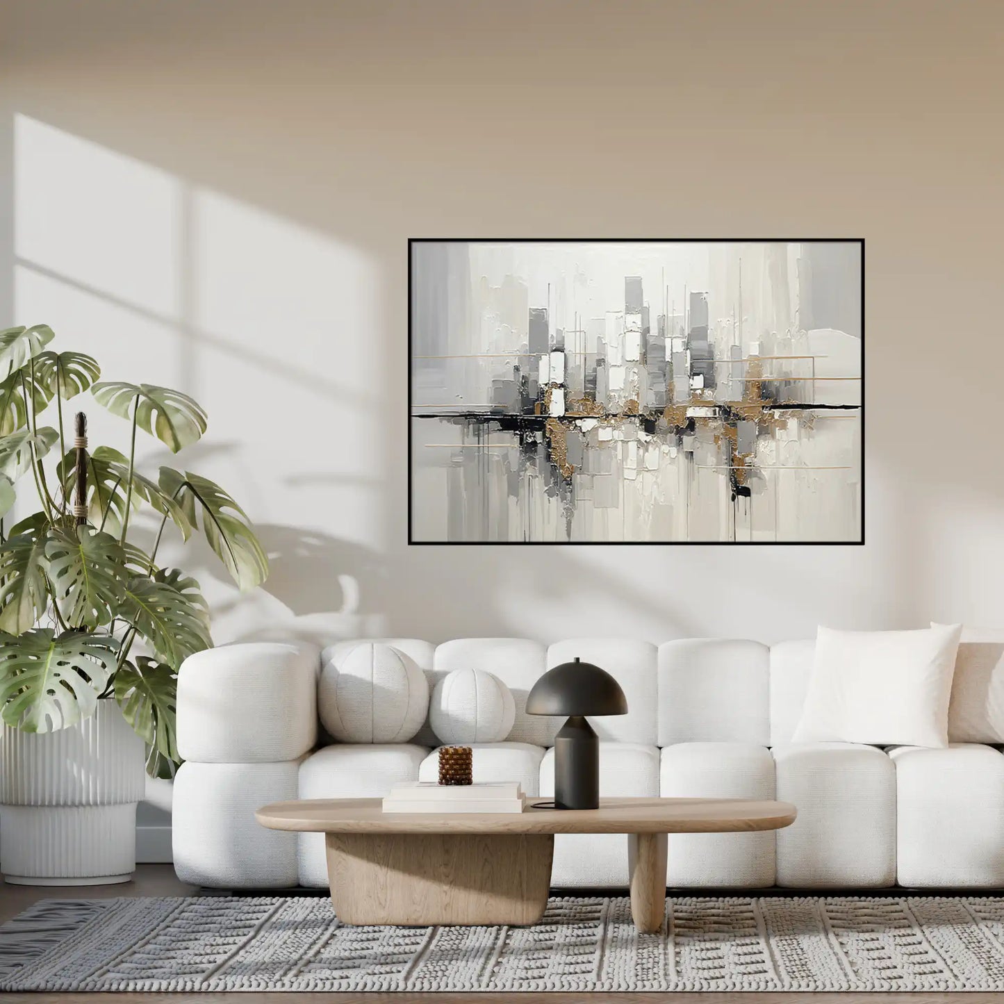 Grey and Gold Abstract Cityscape Oversize Canvas Print Wall Art | CP172