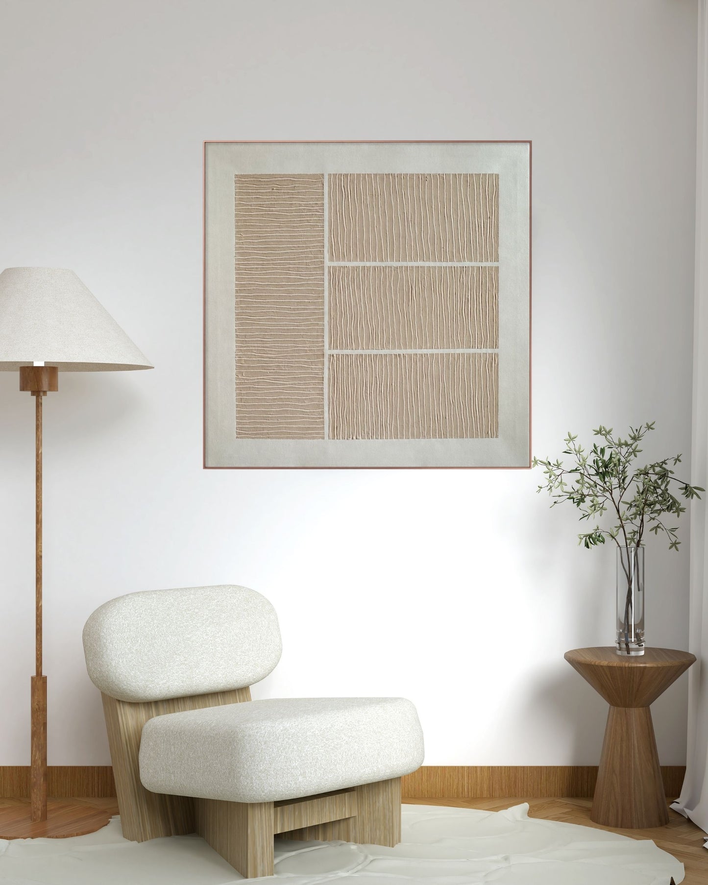 Japandi Multi-Block Linear Textured Hand-Painted Canvas Wall Art| HPS08
