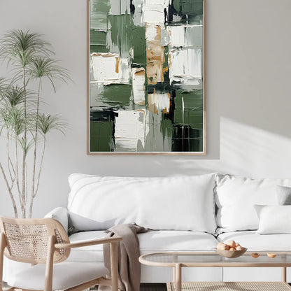 Sage Green and Beige Abstract Blocks Oversize Canvas Print Wall Art | CP176