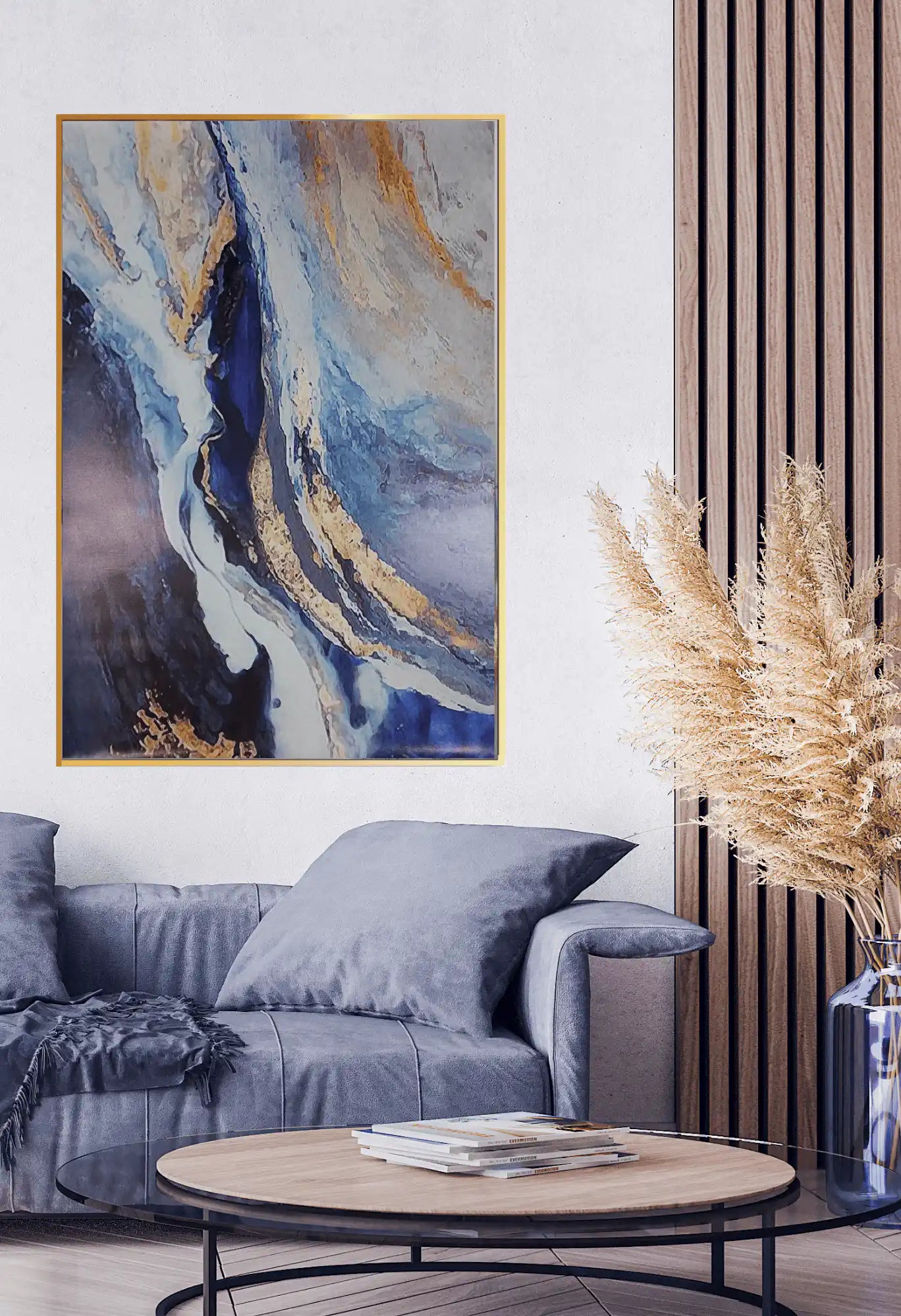 Blue and Gold Abstract Geode Oversize Canvas Print Wall Art | CP067