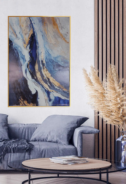 Blue and Gold Abstract Geode Oversize Canvas Print Wall Art | CP067