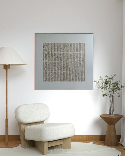 Japandi Segmented Linear Textured Grid Hand-Painted Canvas Wall Art | HPS05