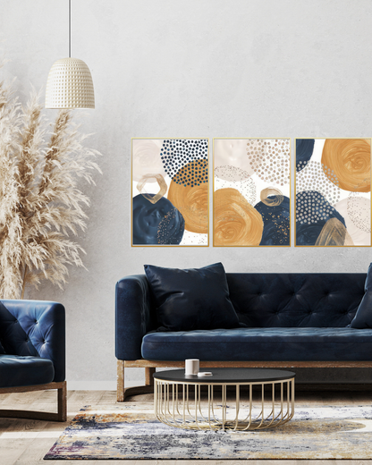 Navy Blue and Mustard Abstract Geometric Canvas Print Wall Art | CP199