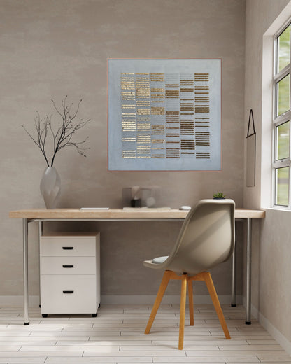 Japandi Metallic Linear Textured Grid Hand-Painted Canvas Wall Art| HPS03