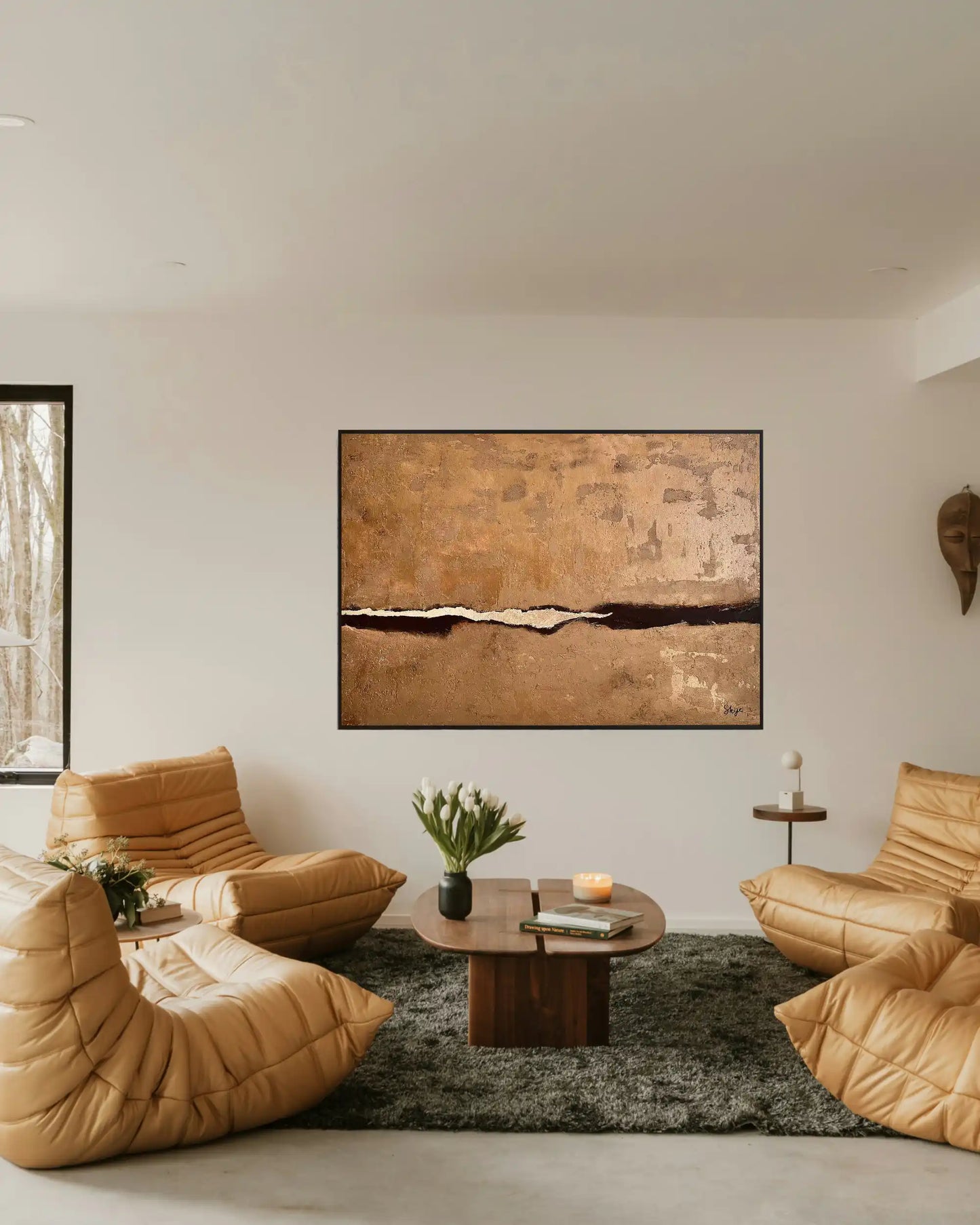 "Ember Divide" Original Hand-Painted Gold Foil Canvas Wall Art by Skye