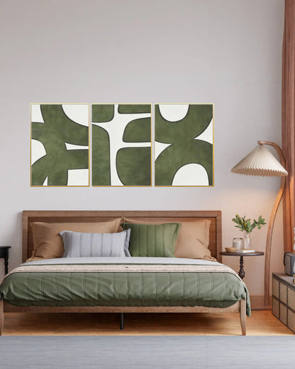 Sage Green Abstract Geometric Triptych Canvas Print Wall Art | CP196
