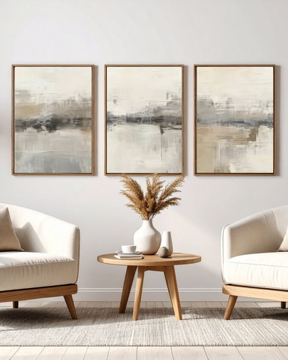 Beige and Grey Abstract Horizon Canvas Print Wall Art | CP200