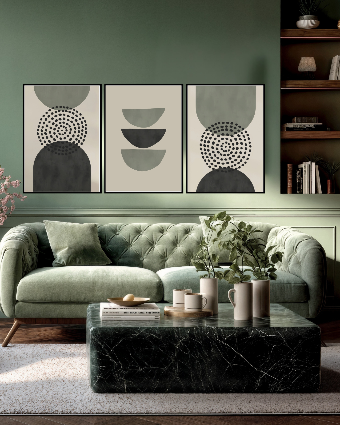 Sage Green and Charcoal Geometric Canvas Print Wall Art | CP198