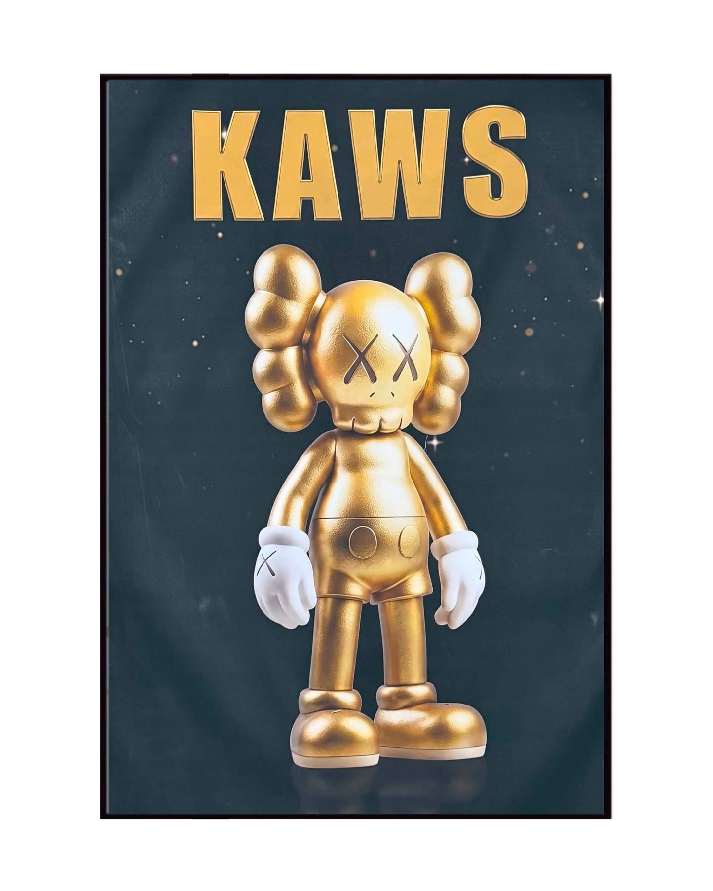 Gold and Black KAWS Companion Diptych Canvas Print Wall Art | CP223