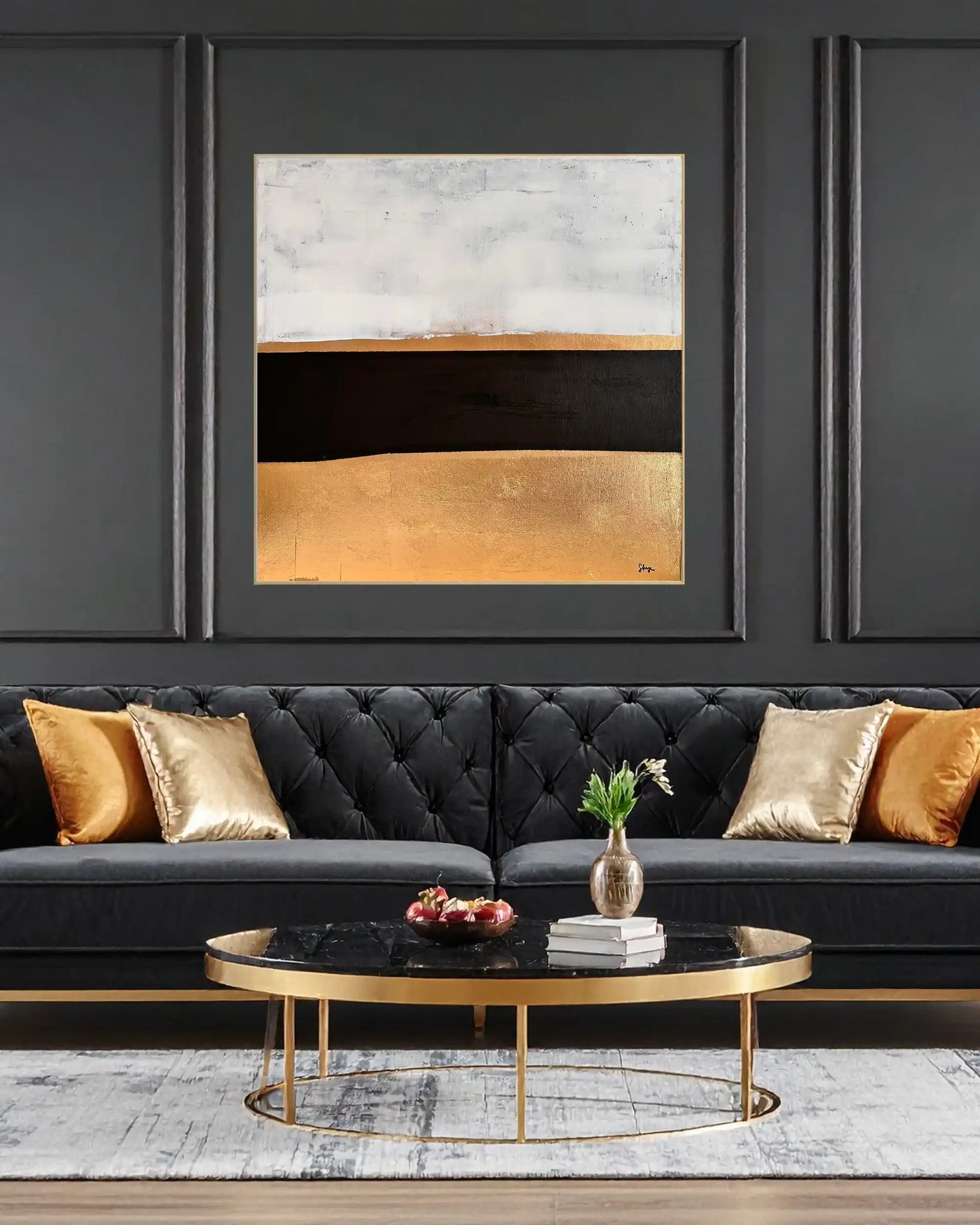"Ember Veil" Original Hand-Painted Gold Foil Canvas Wall Art by Skye