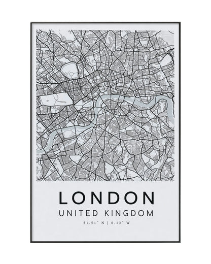 Black Grey and White City Map Triptych Canvas Print Wall Art | CP218