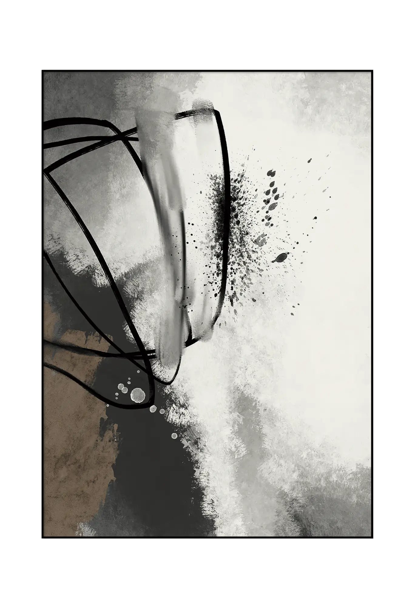 Beige Grey and Black Abstract Line Art Triptych Canvas Print Wall Art | CP142