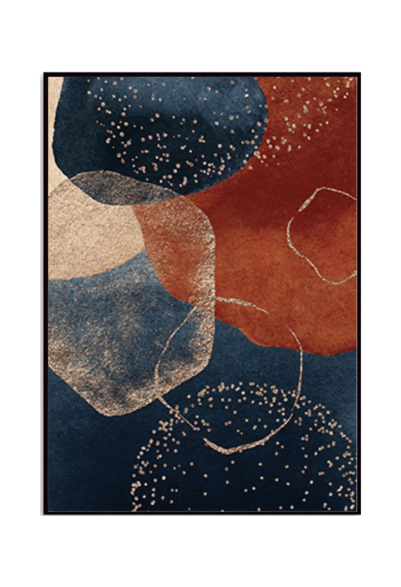 Terracotta and Navy Blue Abstract Shapes Triptych Canvas Print Wall Art | CP017