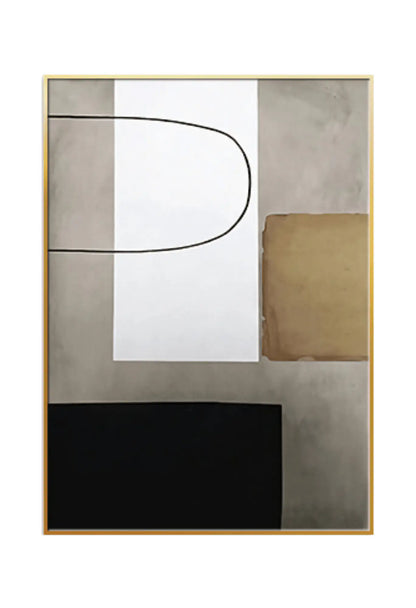 Beige Black and Grey Abstract Geometric Triptych Canvas Print Wall Art | CP011
