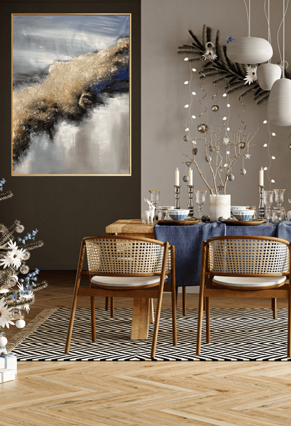 Grey and Gold Crest Abstract Landscape Hand-Painted Canvas Art | HP052