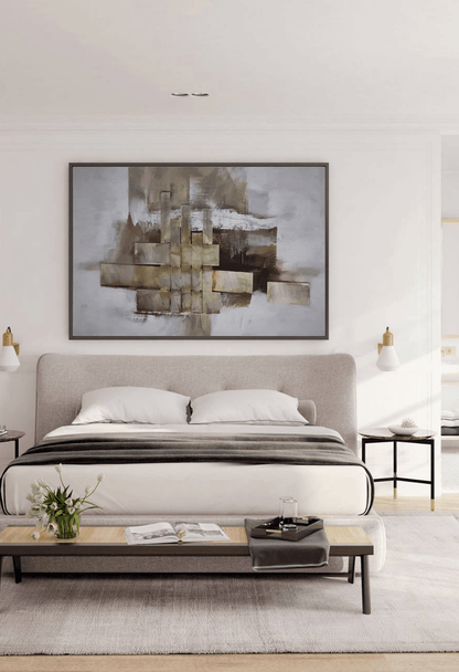 Brown and Beige Abstract Geometric Blocks Canvas Print Wall Art 80x120 cm | CP097