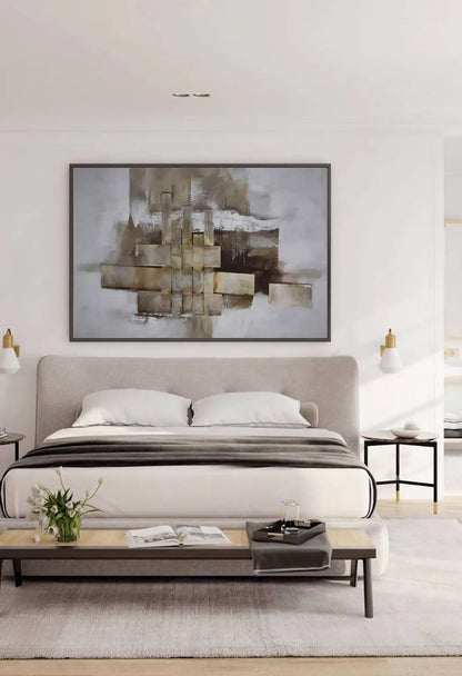 Brown and Beige Abstract Geometric Blocks Oversize Canvas Print Wall Art | CP097