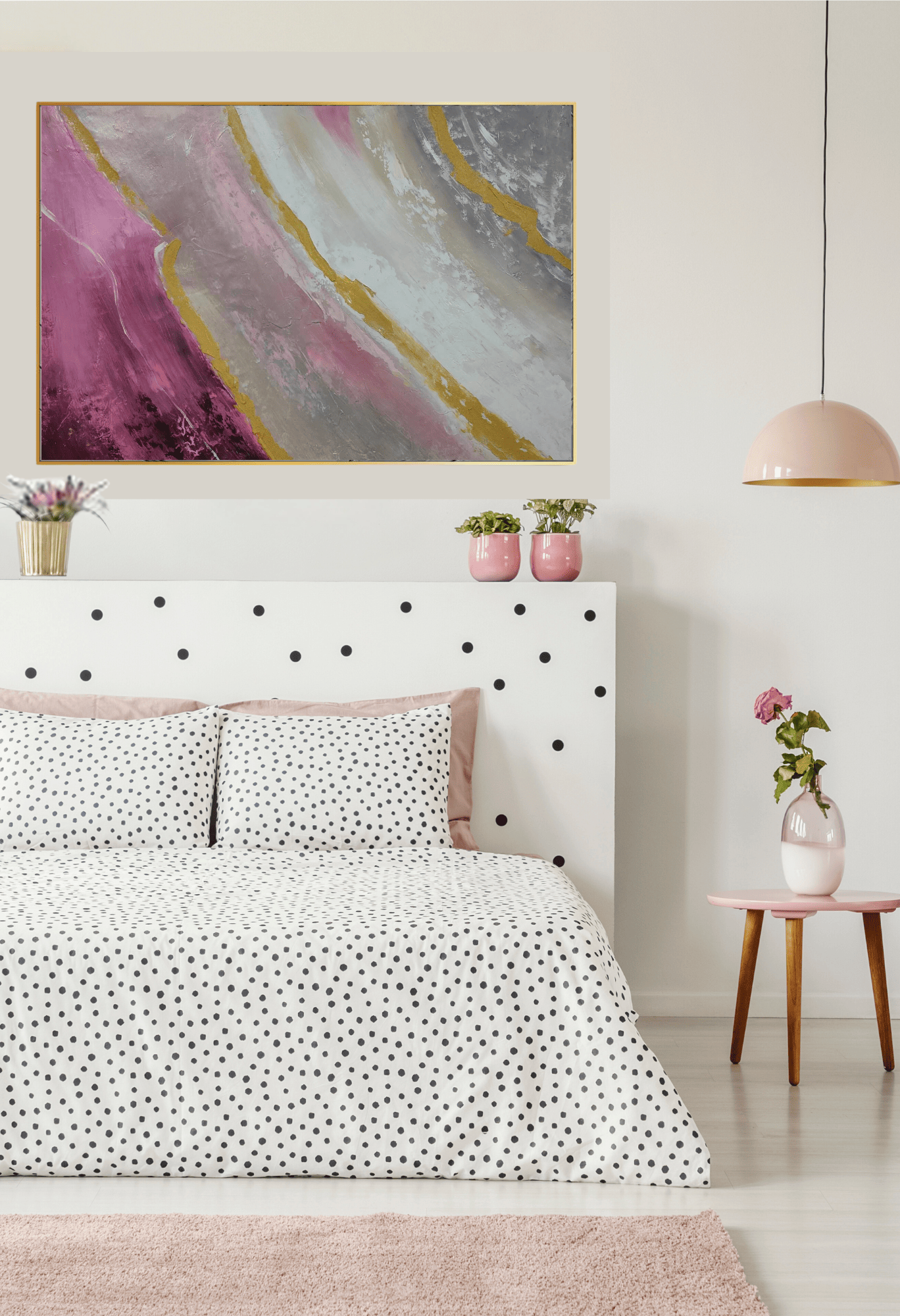 Muted Pink and Grey Geode Abstract Landscape Hand-Painted Canvas Art | HP013
