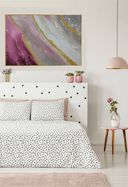 Muted Pink and Grey Geode Abstract Landscape Hand-Painted Canvas Art | HP013