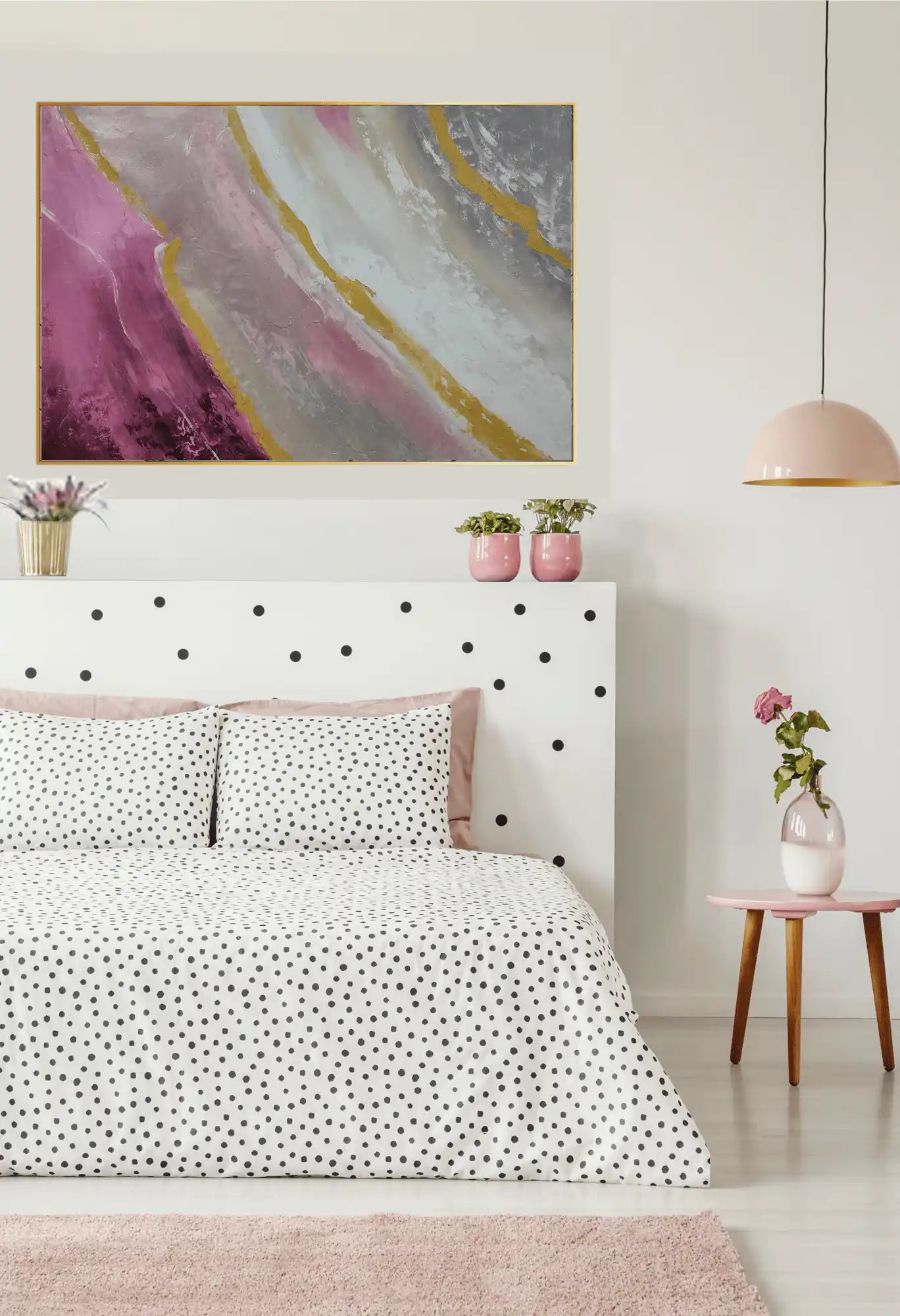 Muted Pink and Grey Geode Abstract Landscape Hand-Painted Canvas Art | HP013
