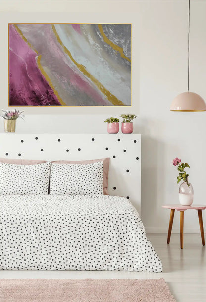 Muted Pink and Grey Geode Abstract Landscape Hand-Painted Canvas Art | HP013