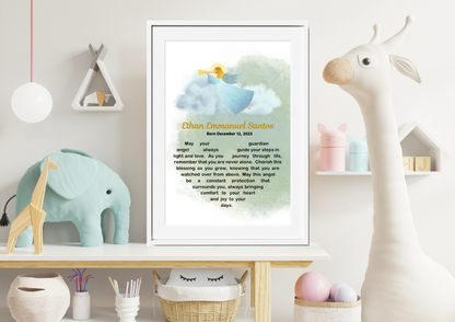 Personalized Guardian Angel Blessings Wall Art - Blue and Yellow