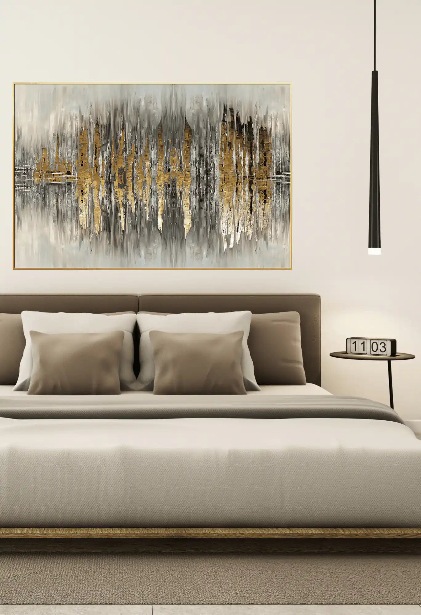 Gold Black and Grey Abstract Soundwave Oversize Canvas Print Wall Art | CP102