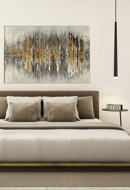 Gold Black and Grey Abstract Soundwave Oversize Canvas Print Wall Art | CP102