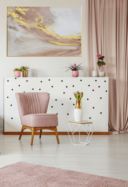 Blush Pink and Gold Abstract Waves Canvas Print Wall Art 80x120 cm | CP104