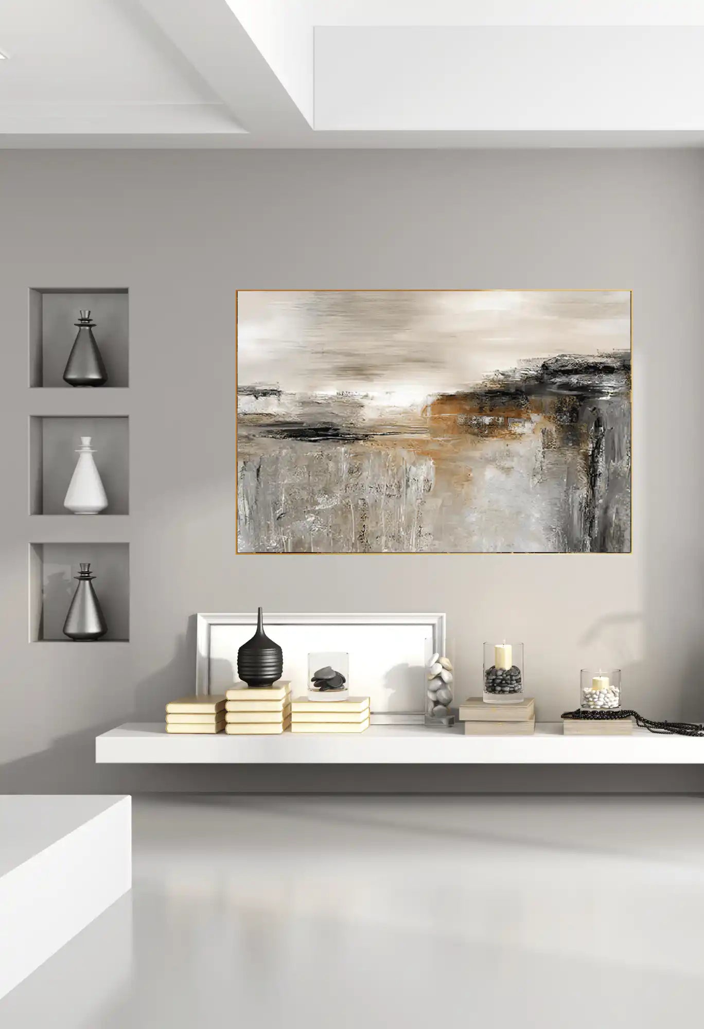 Brown and Grey Abstract Layers Oversize Canvas Print Wall Art | CP105