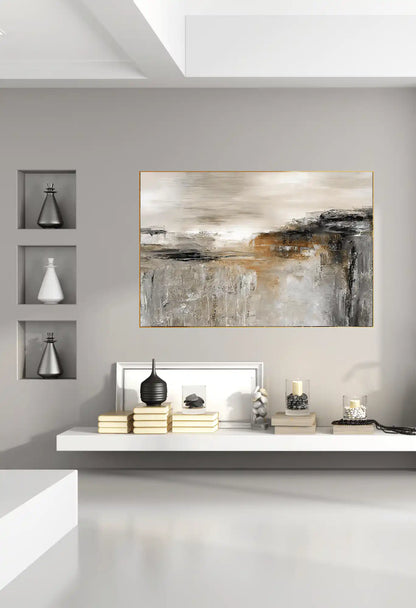 Brown and Grey Abstract Layers Oversize Canvas Print Wall Art | CP105
