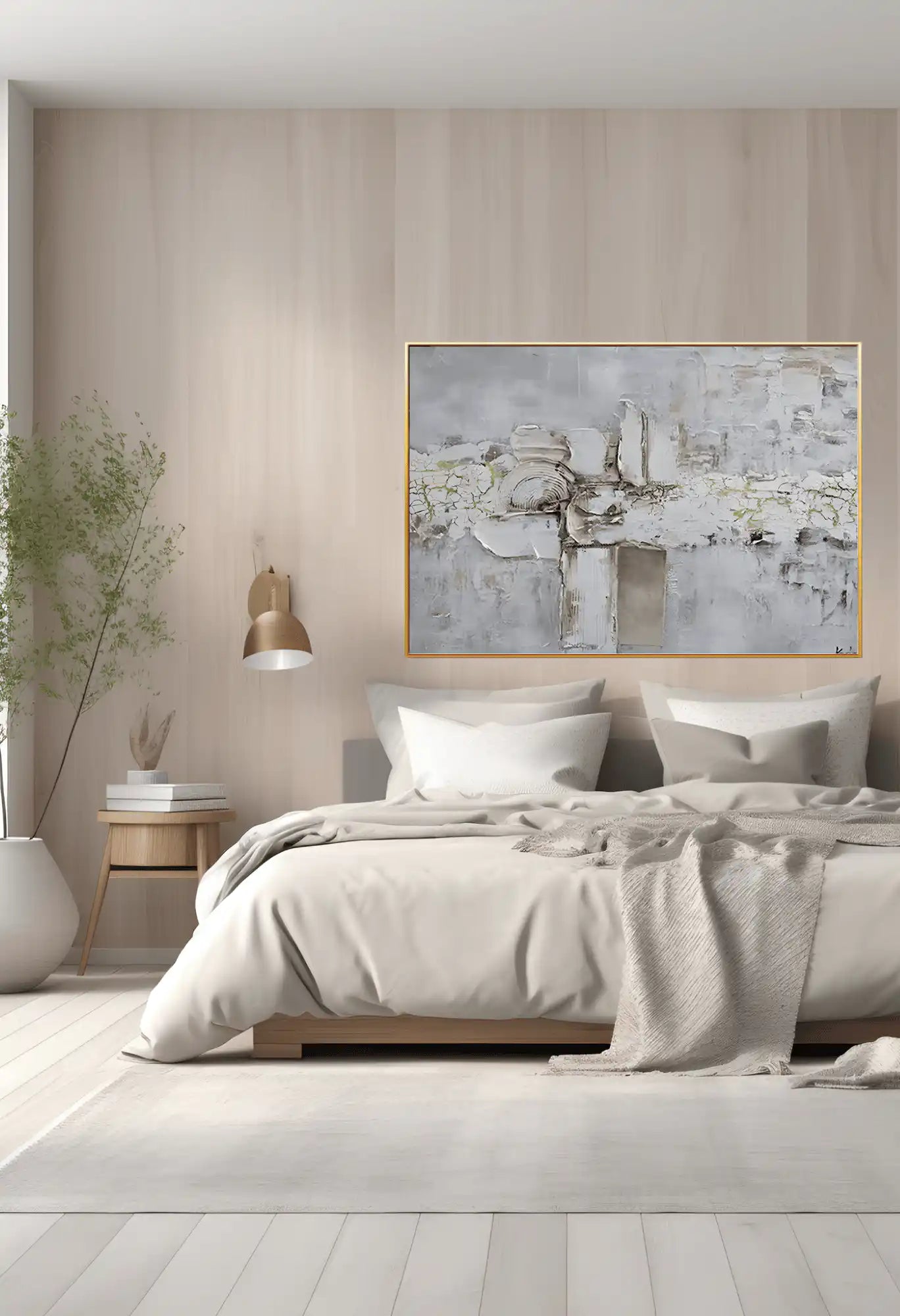 Beige and White Abstract Textures Oversize Canvas Print Wall Art | CP107