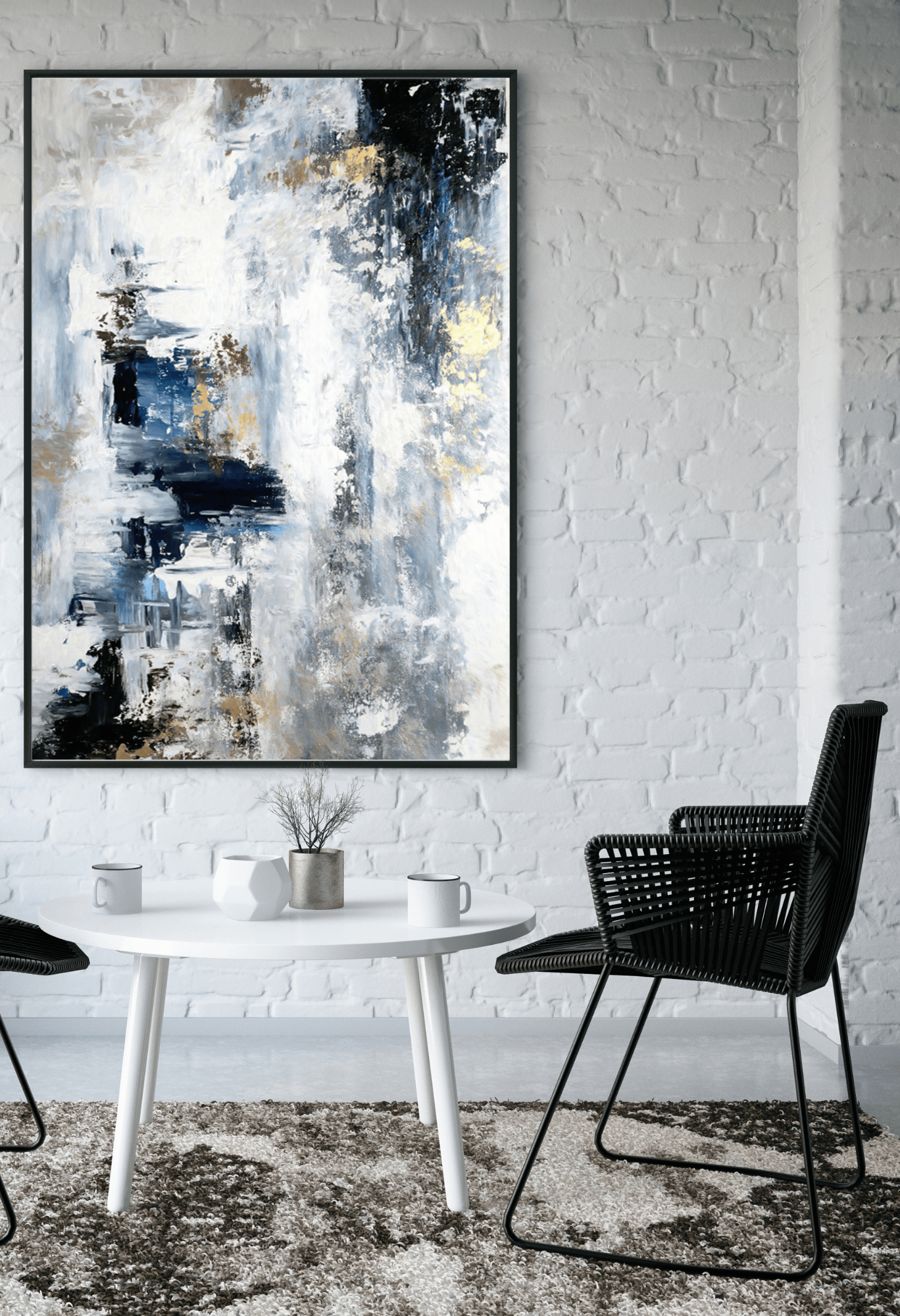 Blue Black and Gold Abstract Patches Canvas Print Wall Art 80x120 cm | CP108