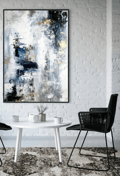 Blue Black and Gold Abstract Patches Canvas Print Wall Art 80x120 cm | CP108