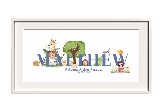 Personalized Kids Name Art Zoo Animals