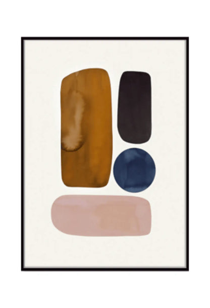 Terracotta and Navy Boho Abstract Shapes Triptych Canvas Print Wall Art | CP005