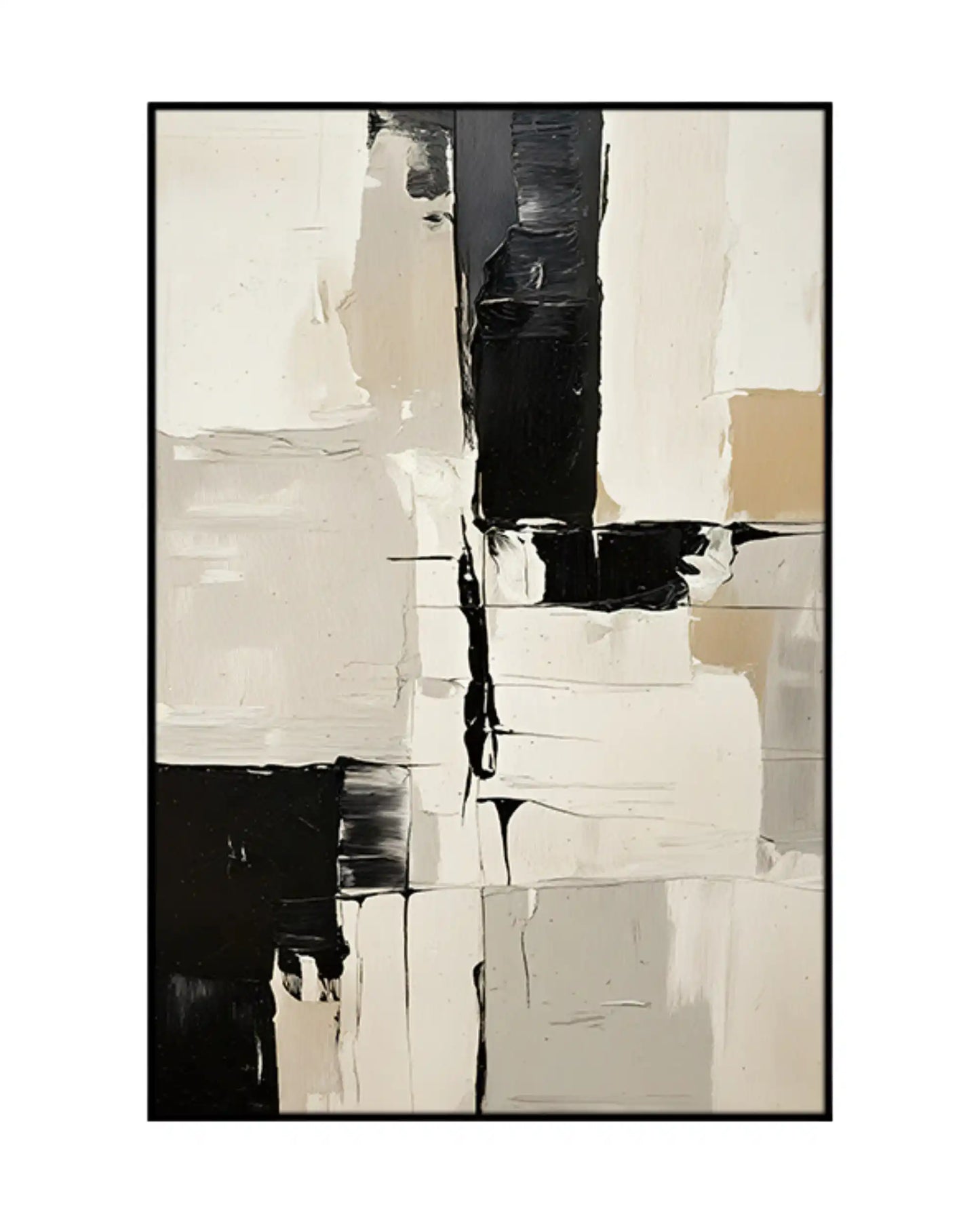Black and Cream Abstract Block Triptych Canvas Print Wall Art | CP185