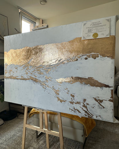 "Gilded Shoreline" Original Hand-Painted Gold Foil Canvas Wall Art by Skye