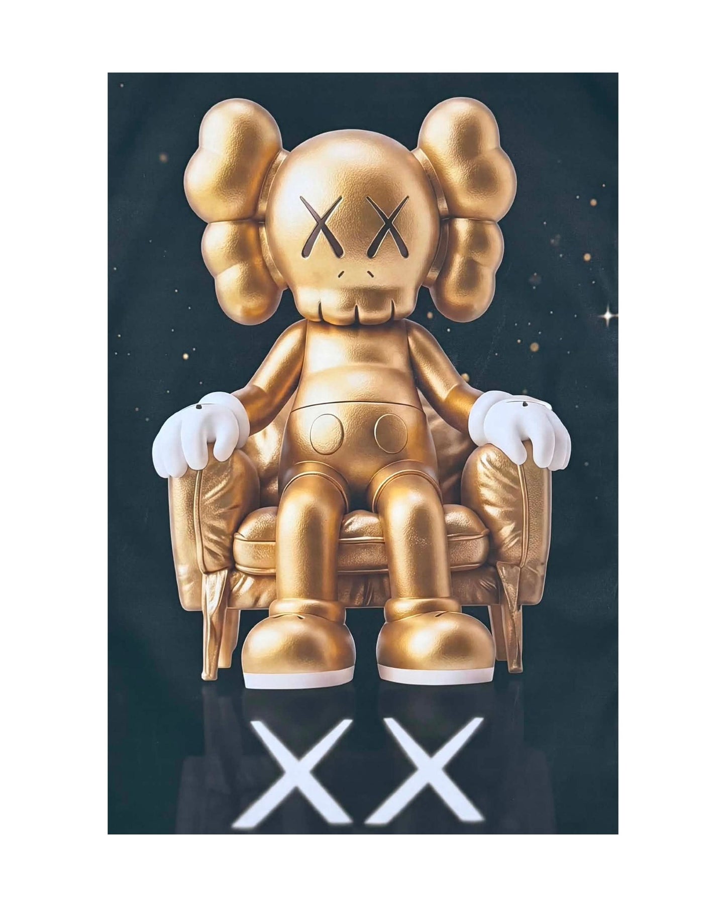 Gold and Black KAWS Companion Diptych Canvas Print Wall Art | CP223