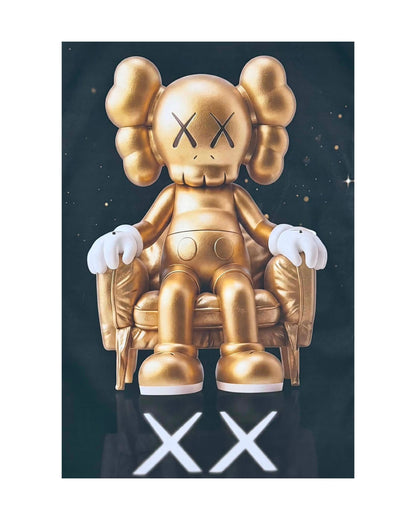 Gold and Black KAWS Companion Diptych Canvas Print Wall Art | CP223