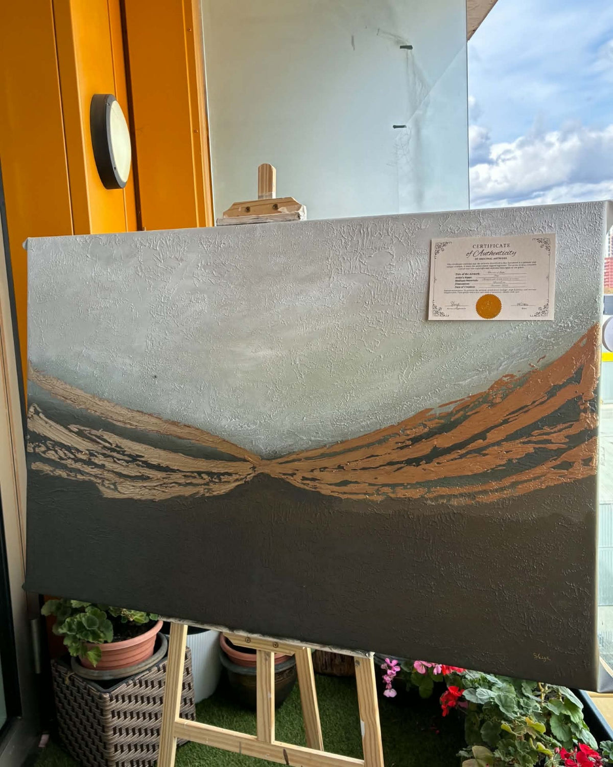 "Threads of Light" Original Hand-Painted Gold Foil Canvas Wall Art by Skye