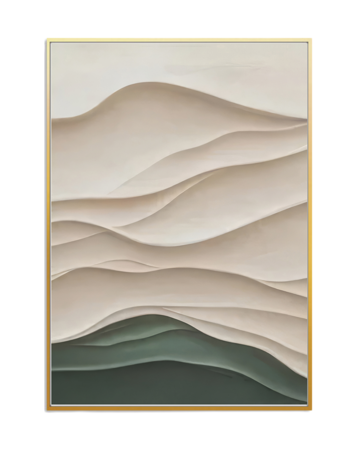 Sage Green and Beige Layered Wave Canvas Print Wall Art | CP195