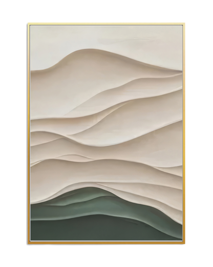 Sage Green and Beige Layered Wave Canvas Print Wall Art | CP195