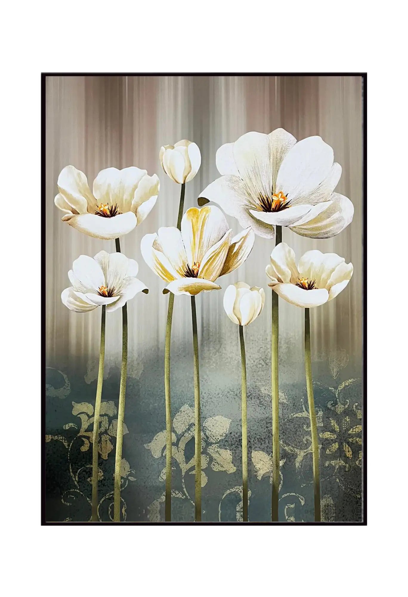 White Blossom and Sage Green Floral Triptych Canvas Print Wall Art | CP141