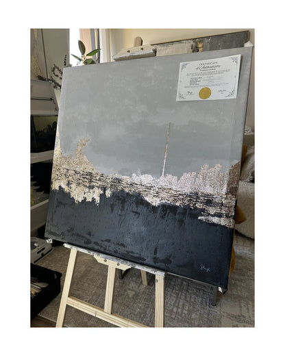 "Line of Light" Original Hand-Painted Gold Foil Canvas Wall Art by Skye