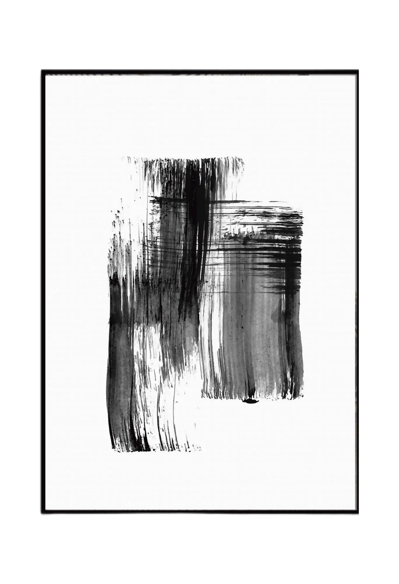Black and White Abstract Ink Brushstroke Triptych Canvas Print Wall Art | CP138